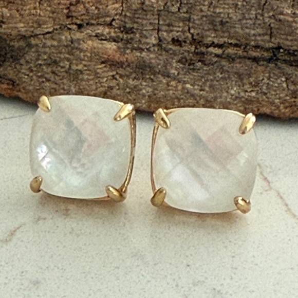 Kate Spade Gold & Iridescent Square Cur Stud Earrings - Picture 3 of 13